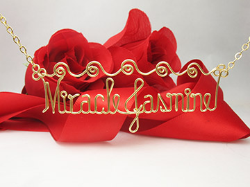 Waves Design - Two names gold necklace 
