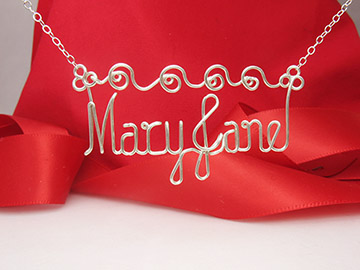 Waves Design - Two names silver necklace 