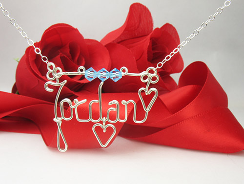 personalized silver wire necklace
