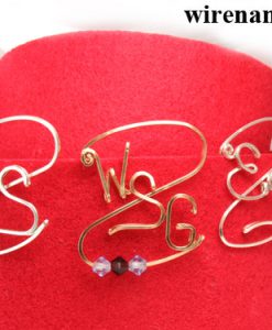 Personalized initials pin brooch in silver or gold wire