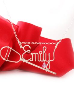 Personalized wire name necklace with lacrosse-stick