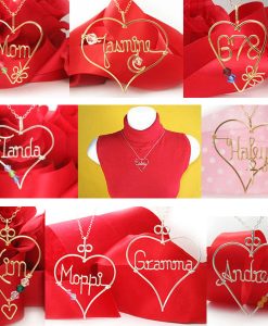Personalized Heart wire name pendant, necklace
