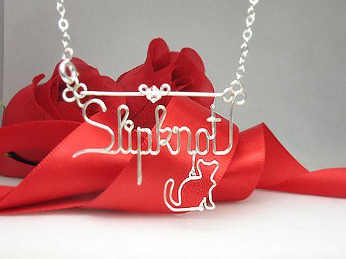 Personalized wire name anklet, bracelet, necklace with cat charm pendant
