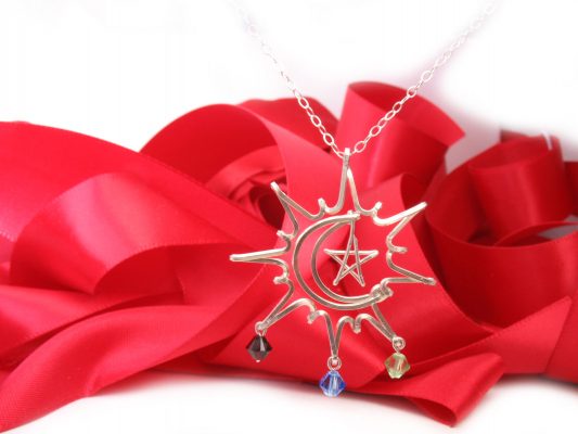 Pendant, Sun-Moon-Star, wire charm pendant necklace