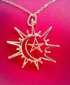 Sun-moon-star_gold-necklace-pendant, Forever Sun, Moon & Star, wire Pendant necklace