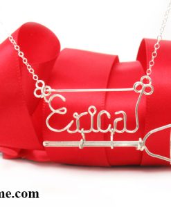 Lacrosse pendant, hanging number charm, personalized wire name necklace with lacrosse pendant in gold or silver wire