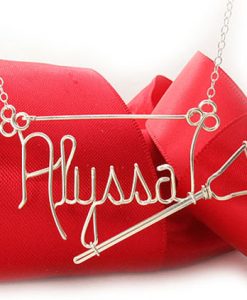 Lacrosse pendant, hanging number charm, personalized wire name necklace with lacrosse pendant in gold or silver wire