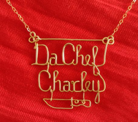 Charm chef s knife pendant Gold wire necklace