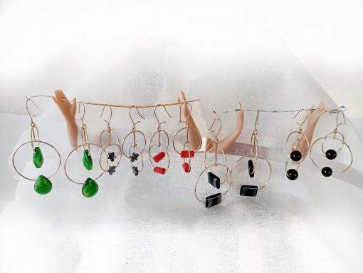 drop earrings two crosswise circles handmade dangle earrings with beads
