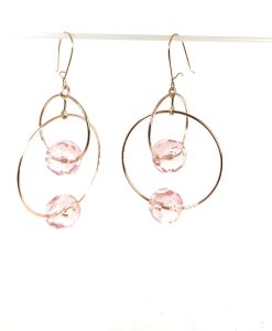 drop earrings two crosswise circles dangle wire earrings with Pink Swarovski crystals