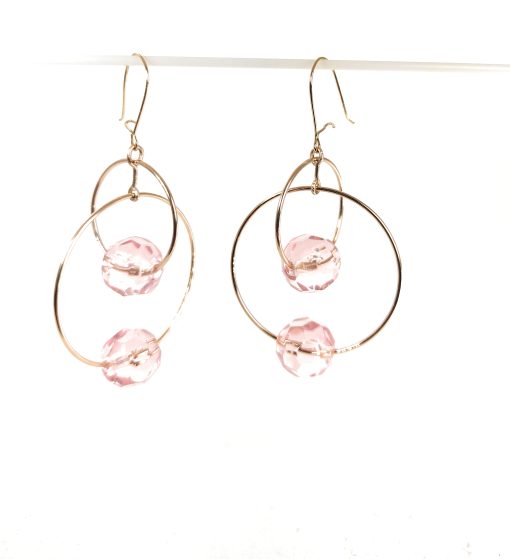 drop earrings two crosswise circles dangle wire earrings with Pink Swarovski crystals