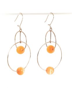 dangle wire earrings with yellow cats eye crystal beads