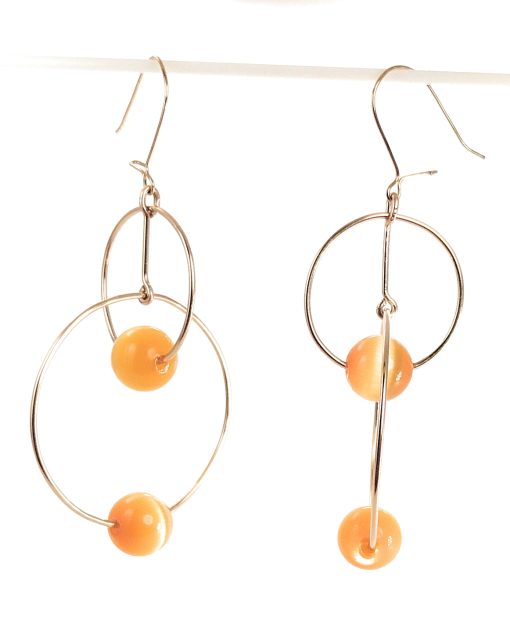 dangle wire earrings with yellow cats eye crystal beads