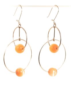 dangle wire earrings with yellow cats eye crystal beads