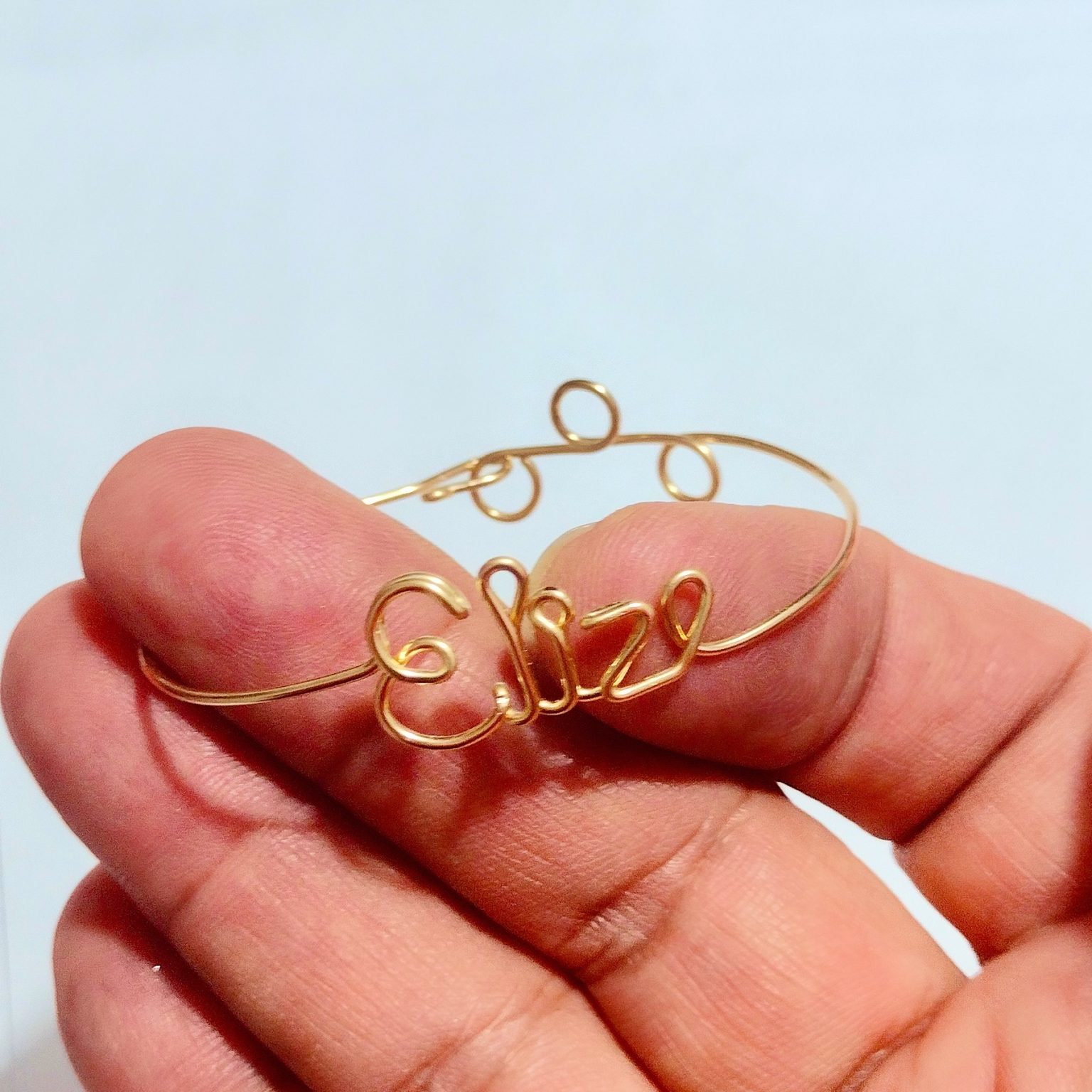 Handmade personalized name Eliza in gold wire bracelet