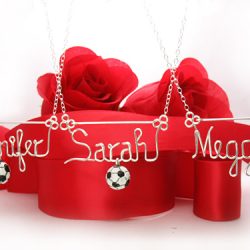 Personalized wire name necklace with soccer ball Personalized wire name necklace with soccer ball
