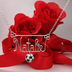 Personalized wire name necklace with soccer ball Personalized wire name necklace with soccer ball