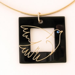 Pablo Picasso "Blue Dove" with black onyx pendant Pablo Picasso "Blue Dove" with black onyx pendant