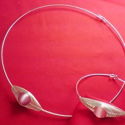 Pink_Choker and Bracelet in silver wire Pink_Choker and Bracelet in silver wire