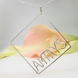 Square pendant and  personalized wire name necklace Square pendant and personalized wire name necklace