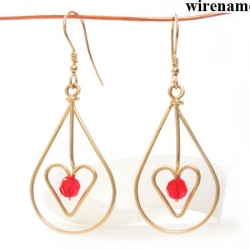 Teardrop-Earrings-heart red crystal-gold wire Teardrop-Earrings-heart red crystal-gold wire