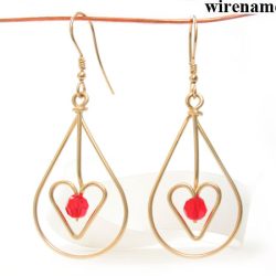 Teardrop-Earrings-heart red crystal-gold wire Teardrop-Earrings-heart red crystal-gold wire